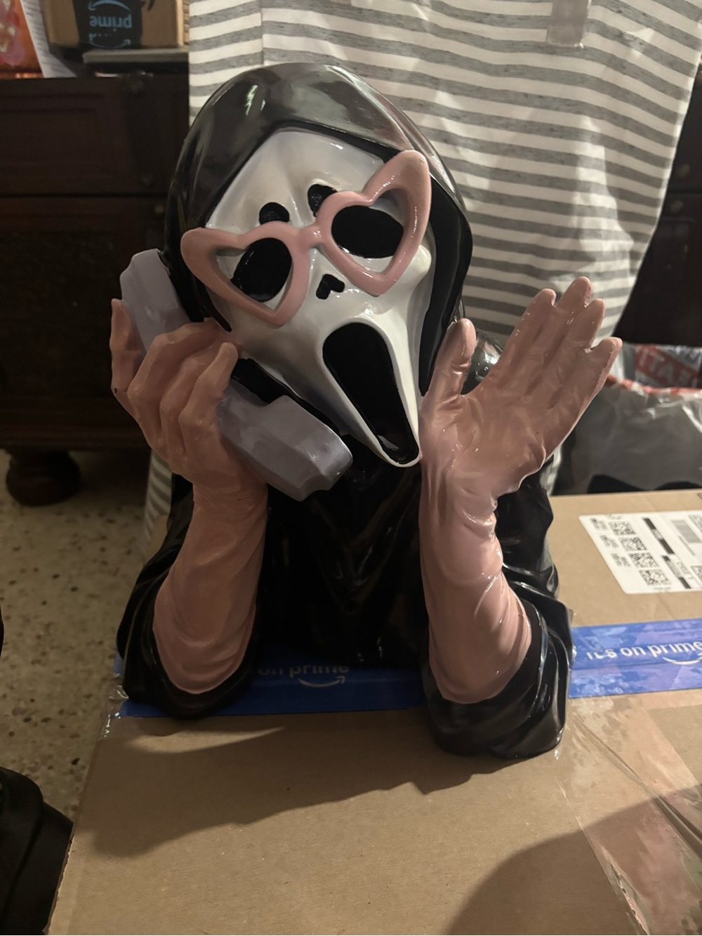 Ghost-Face Bust with Pink Heart Sunglasses and Gloves
